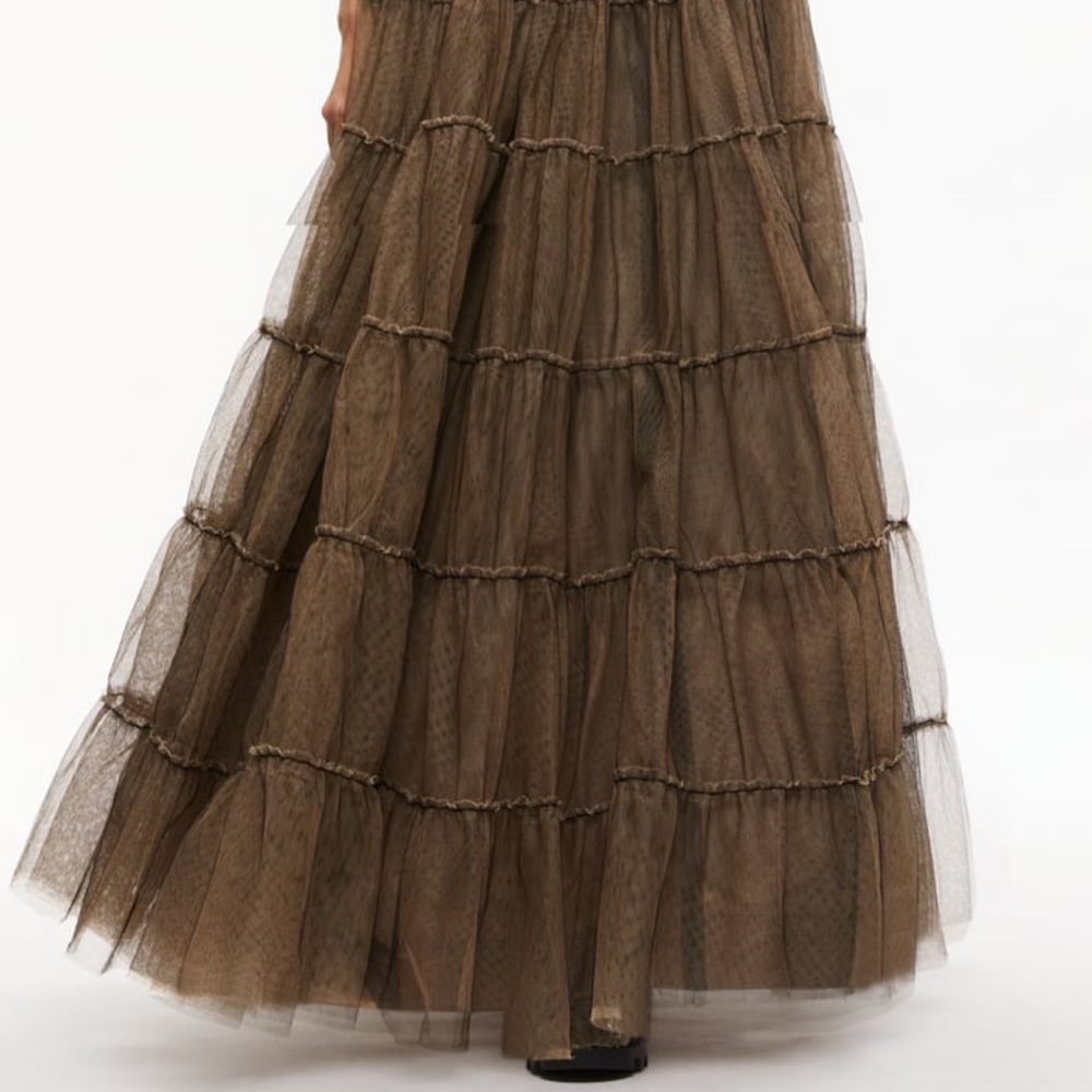 NWT Alice + Olivia Brown Tiered Maxi Skirt